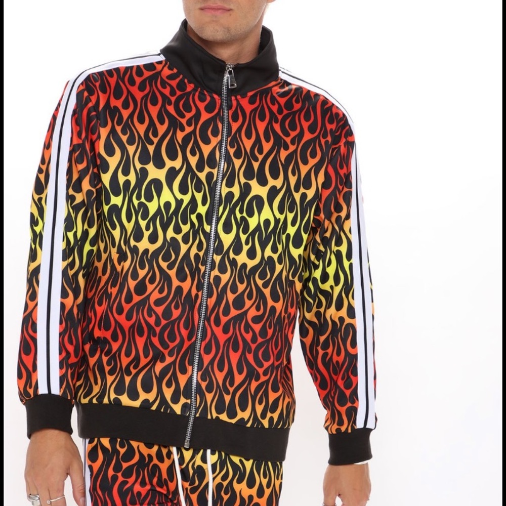 NWT fashion Nova red flames ombré track jacket L